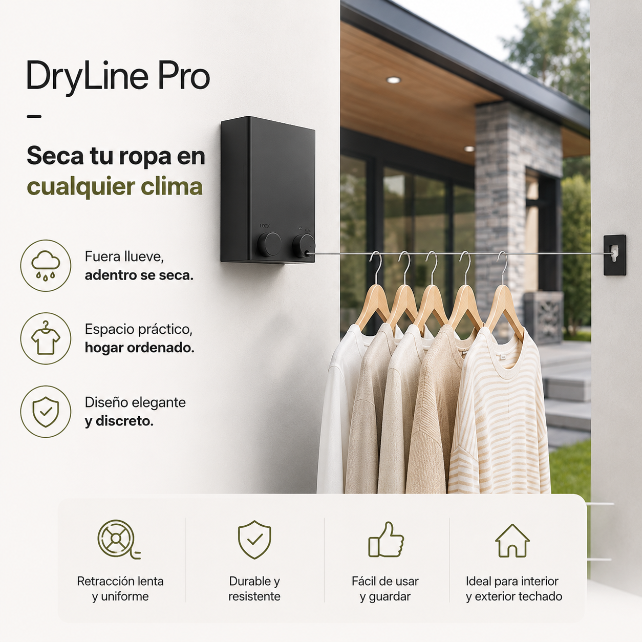 DryLine Pro - Tiende hasta 4 metros de ropa y guárdalo con un botón.