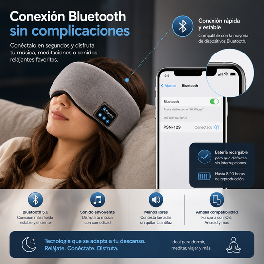 Antifaz Bluetooth Premium - Bloquea la luz y pon tu mente a descansar.