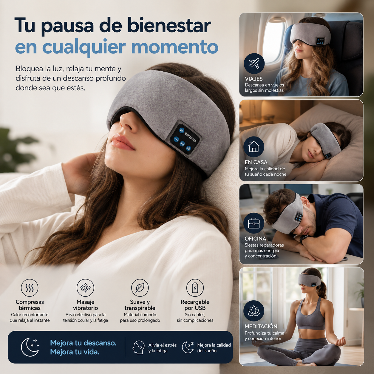 Antifaz Bluetooth Premium - Bloquea la luz y pon tu mente a descansar.
