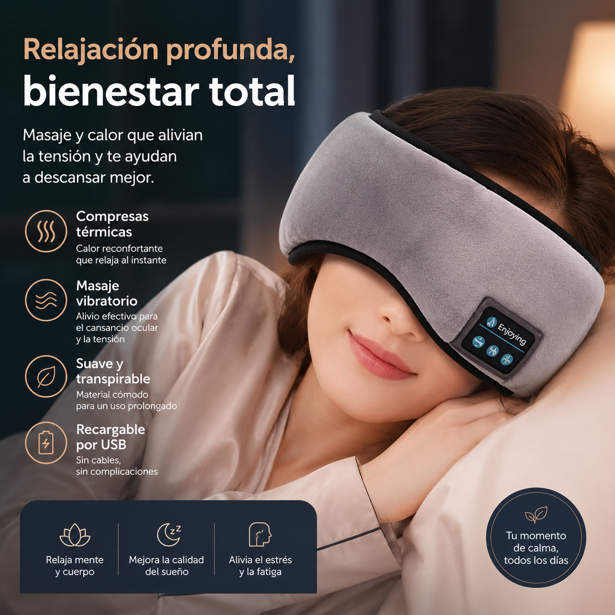 Antifaz Bluetooth Premium - Bloquea la luz y pon tu mente a descansar.