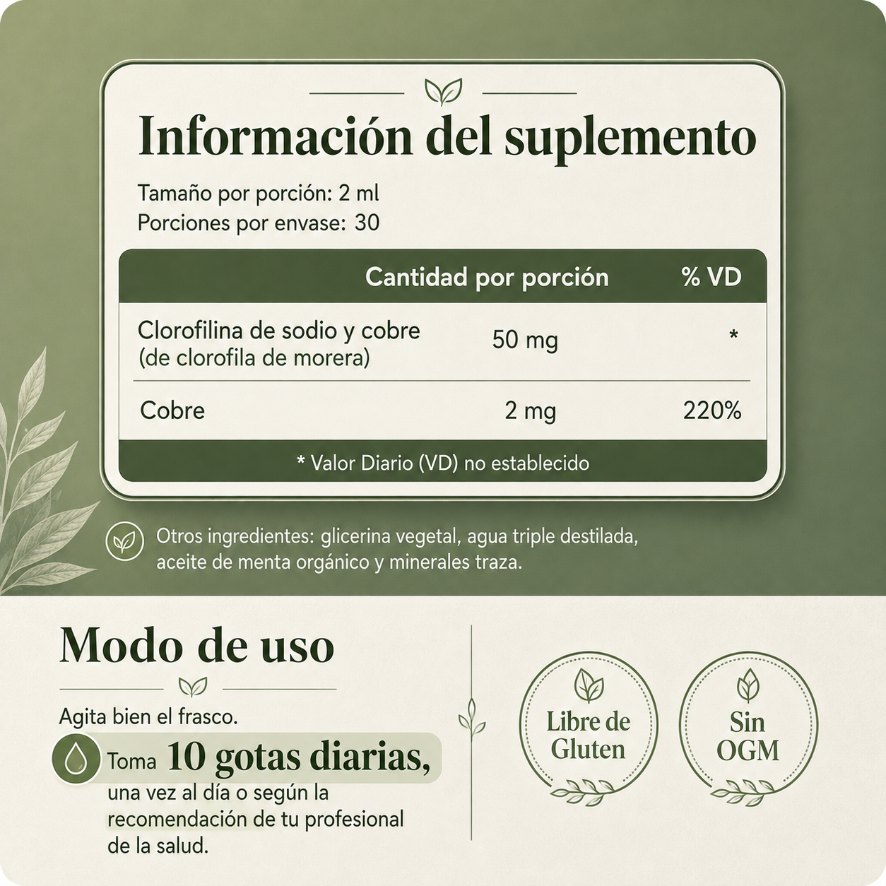 Clorofila Líquida Benevolent® - Detox Pulmonar para Eliminar Toxinas, Flema y Alquitrán.