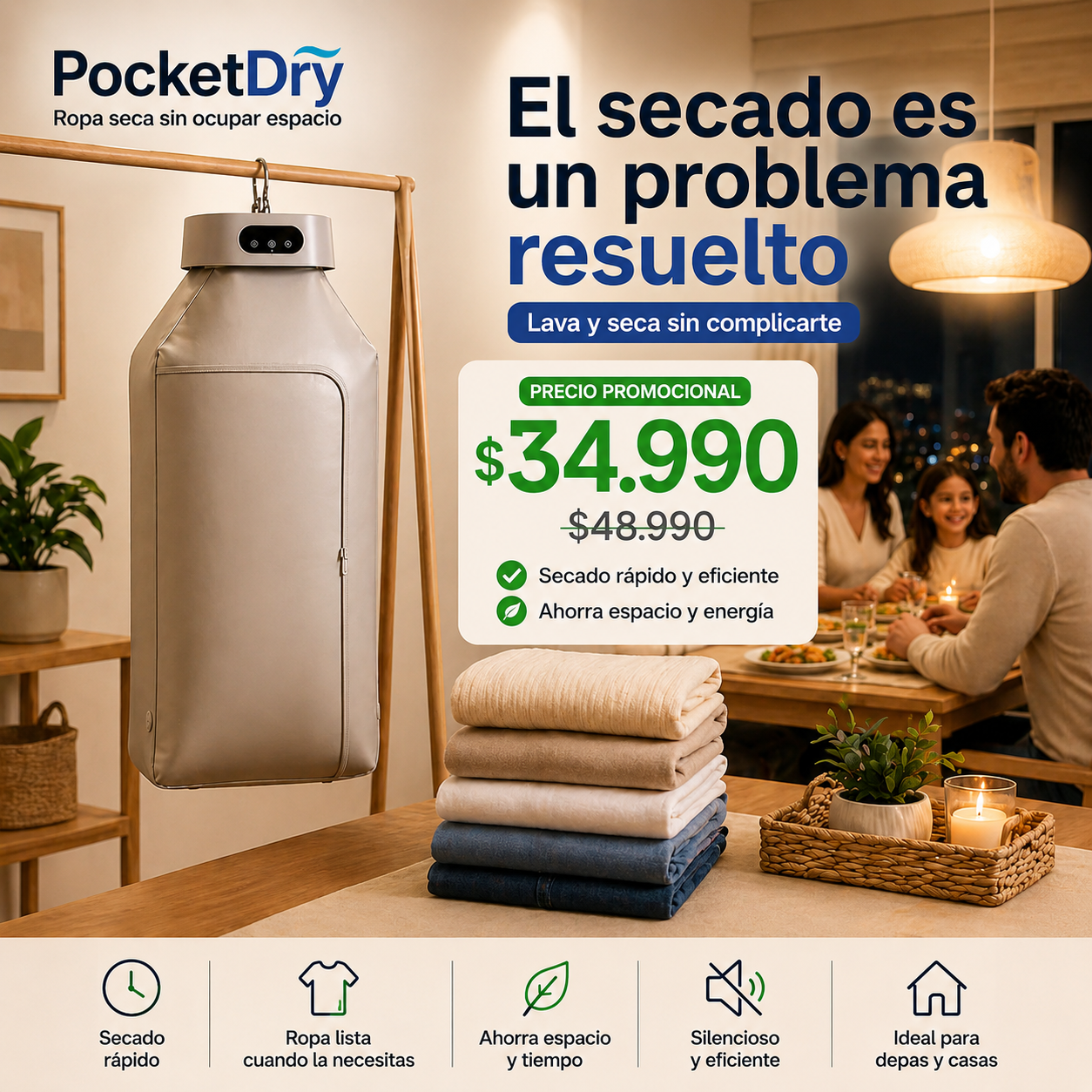 PocketDry - Seca tu ropa en cualquier rincón en minutos.