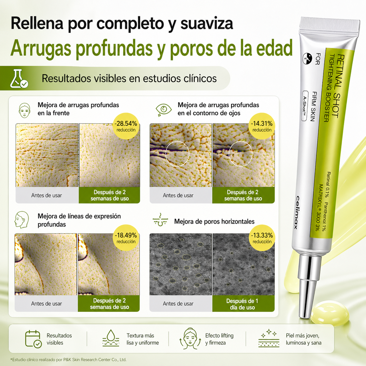Retinal Shot - Poros cerrados y arrugas reducidas en semanas.