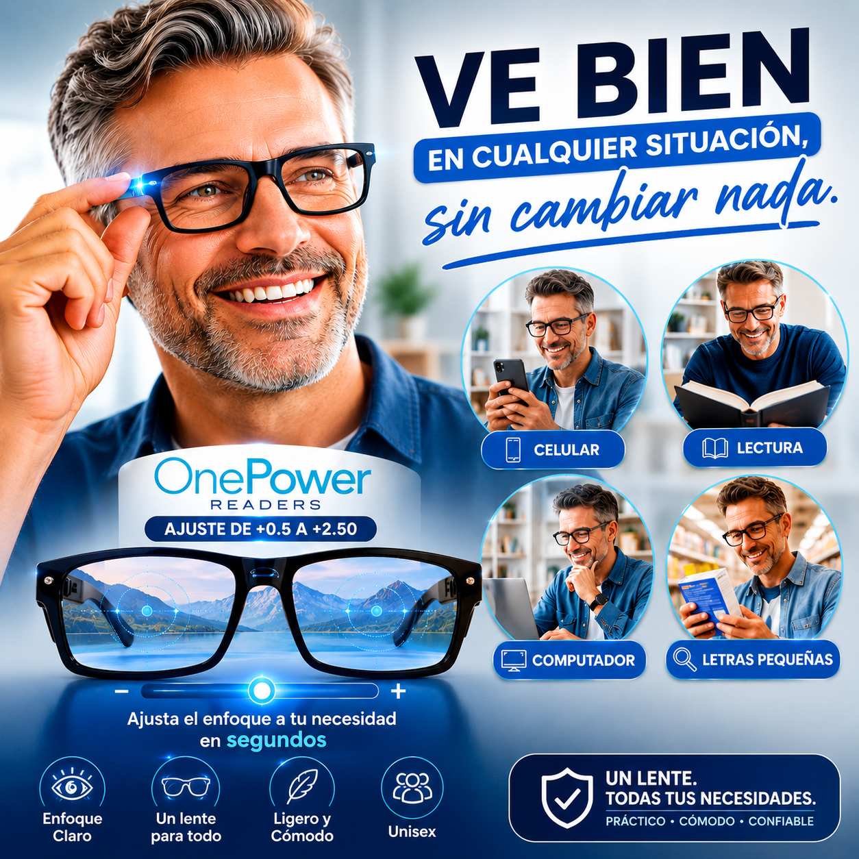 OnePowerReaders - Ve de cerca y de lejos sin cambiar de lentes.