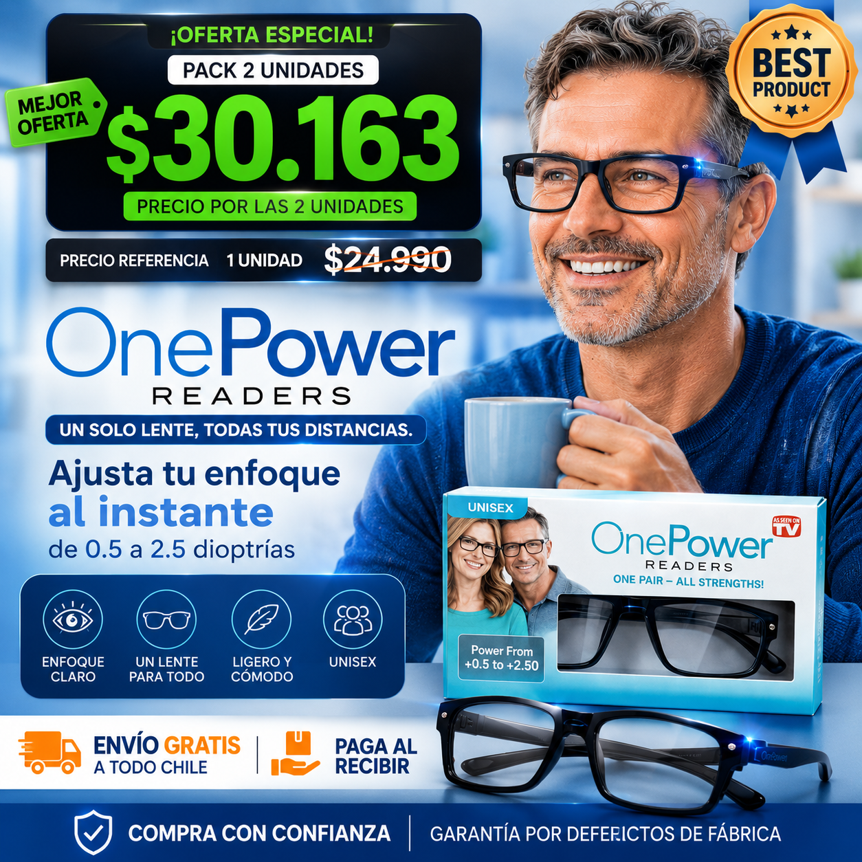 OnePowerReaders - Ve de cerca y de lejos sin cambiar de lentes.