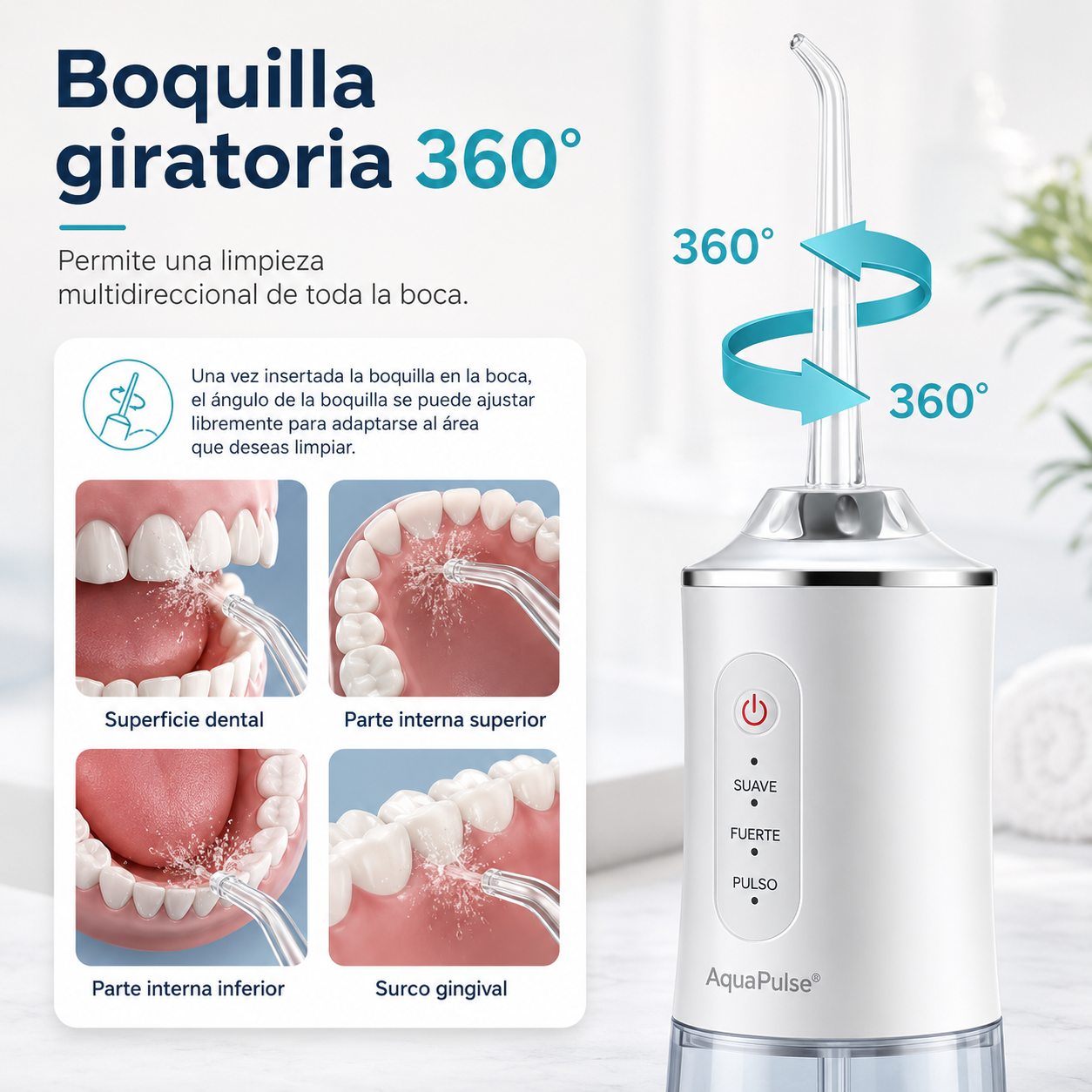 AquaPulse® - Limpia donde el cepillo no llega.