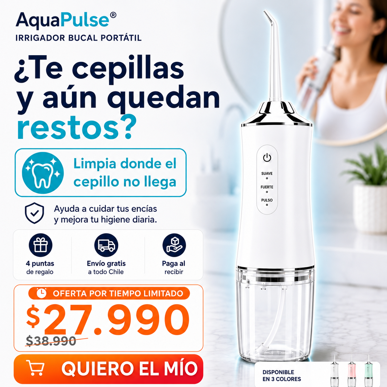 AquaPulse® - Limpia donde el cepillo no llega.