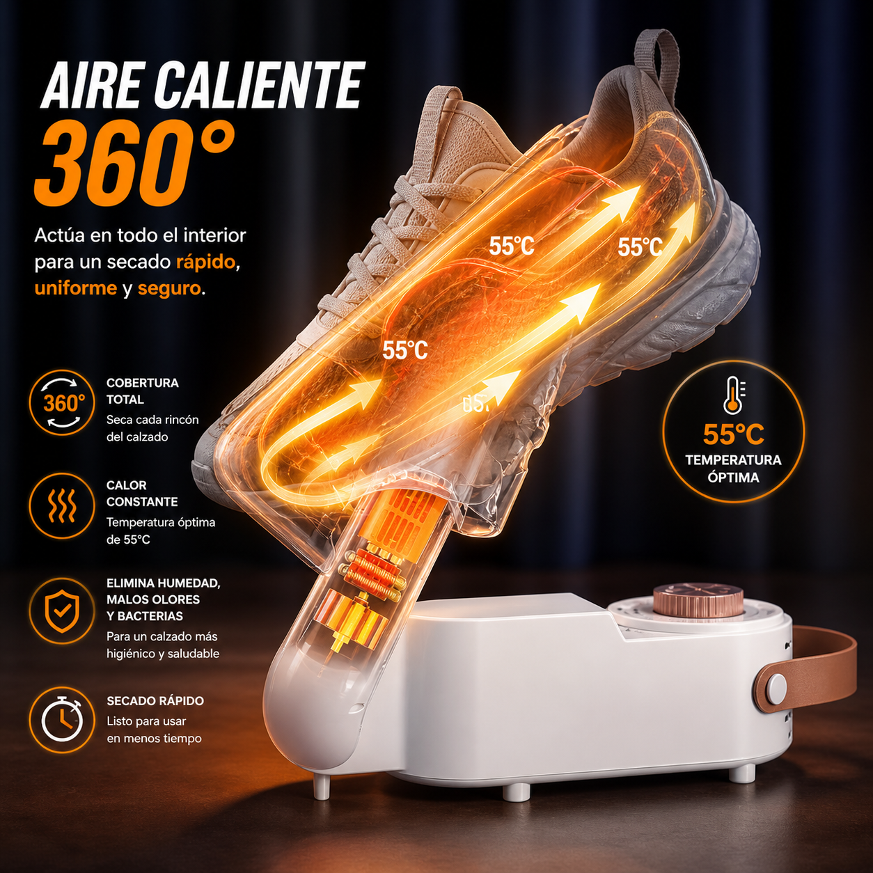 SecaPro 360 - Zapatos secos y sin olor en minutos.