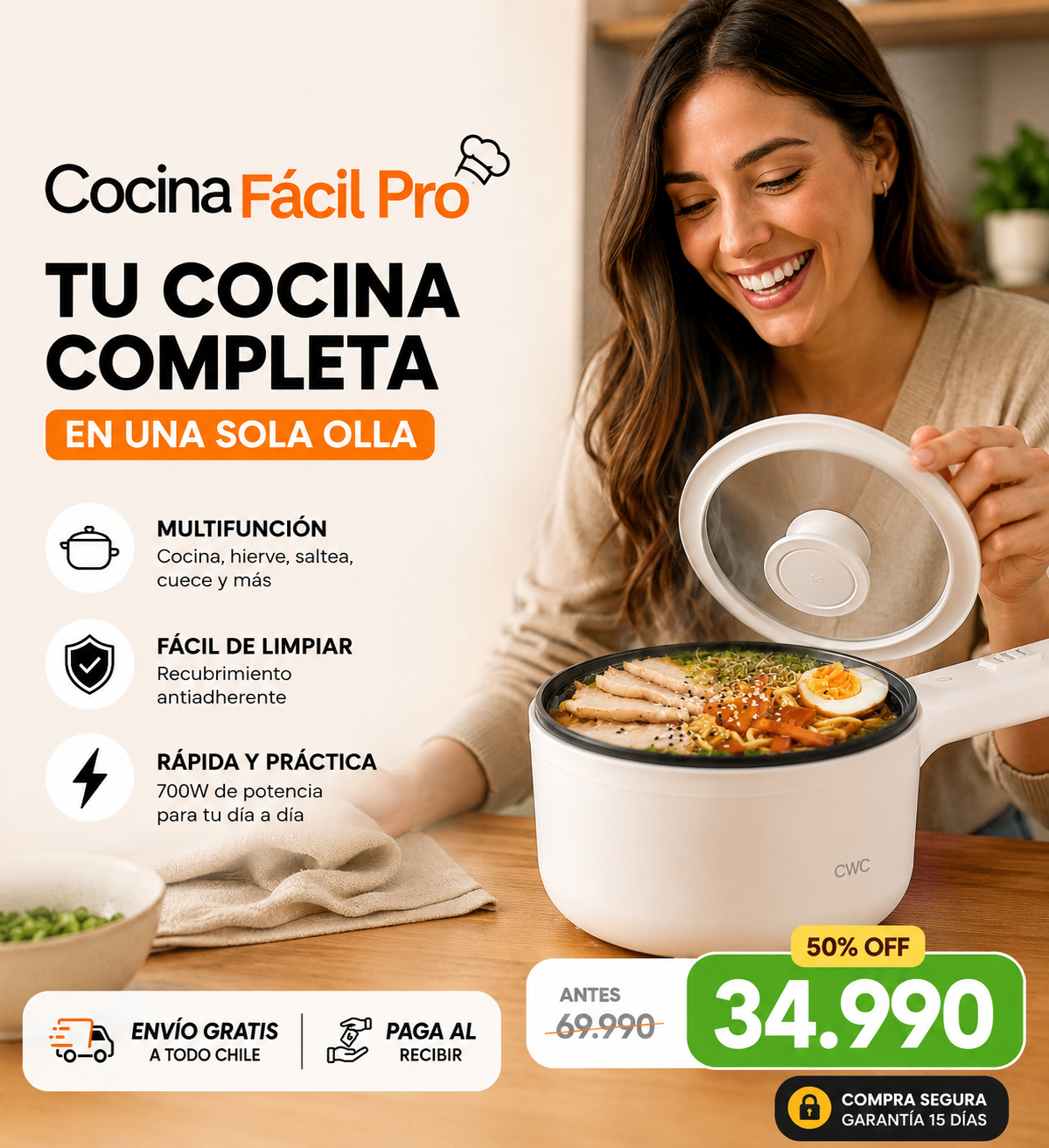 CocinaFácilPRO® - Saltea, hierve y cocina al vapor sin cambiar de olla.