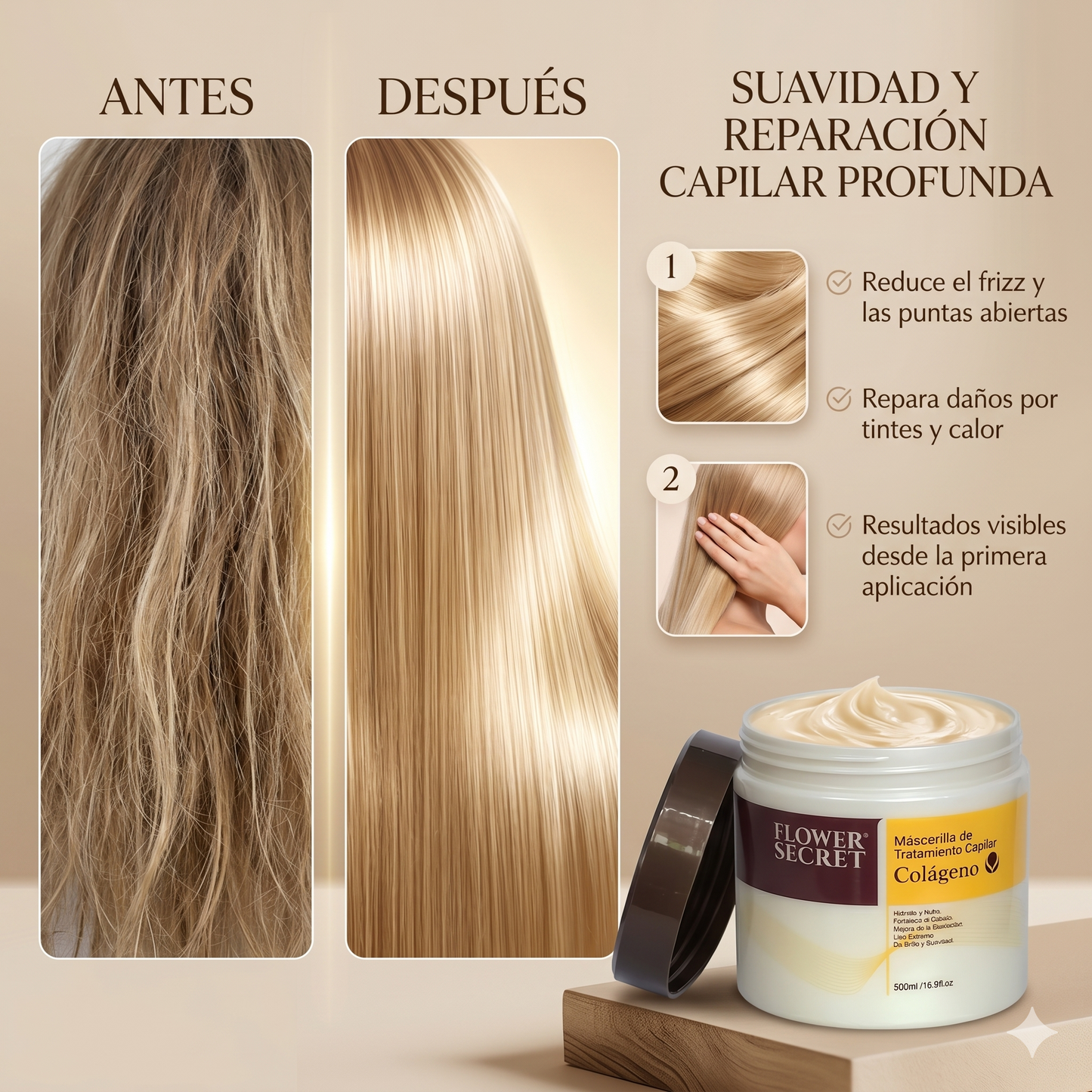 Mascarilla capilar de colágeno - Devuélvele Vida, Brillo y Fuerza a Tu Cabello en Cada Aplicación. - ¡Te regalamos otra unidad si compras hoy!