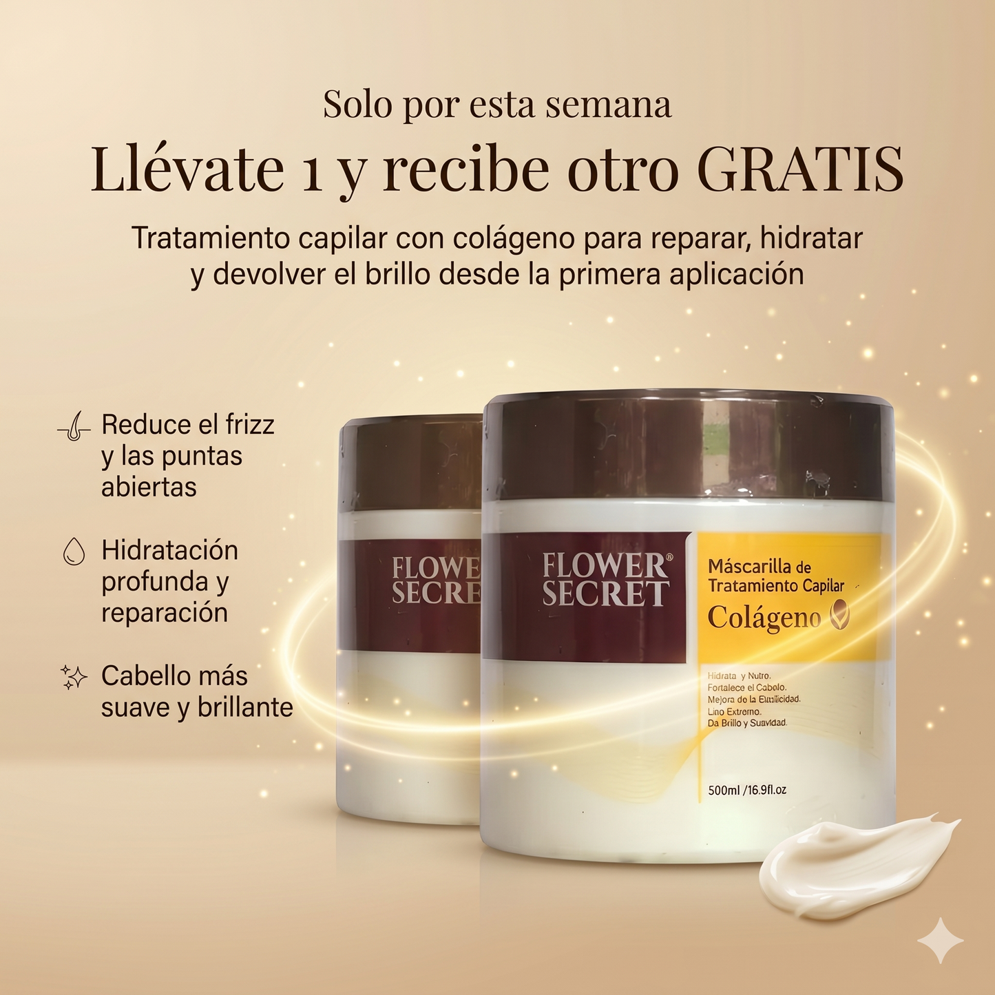 Mascarilla capilar de colágeno - Devuélvele Vida, Brillo y Fuerza a Tu Cabello en Cada Aplicación. - ¡Te regalamos otra unidad si compras hoy!