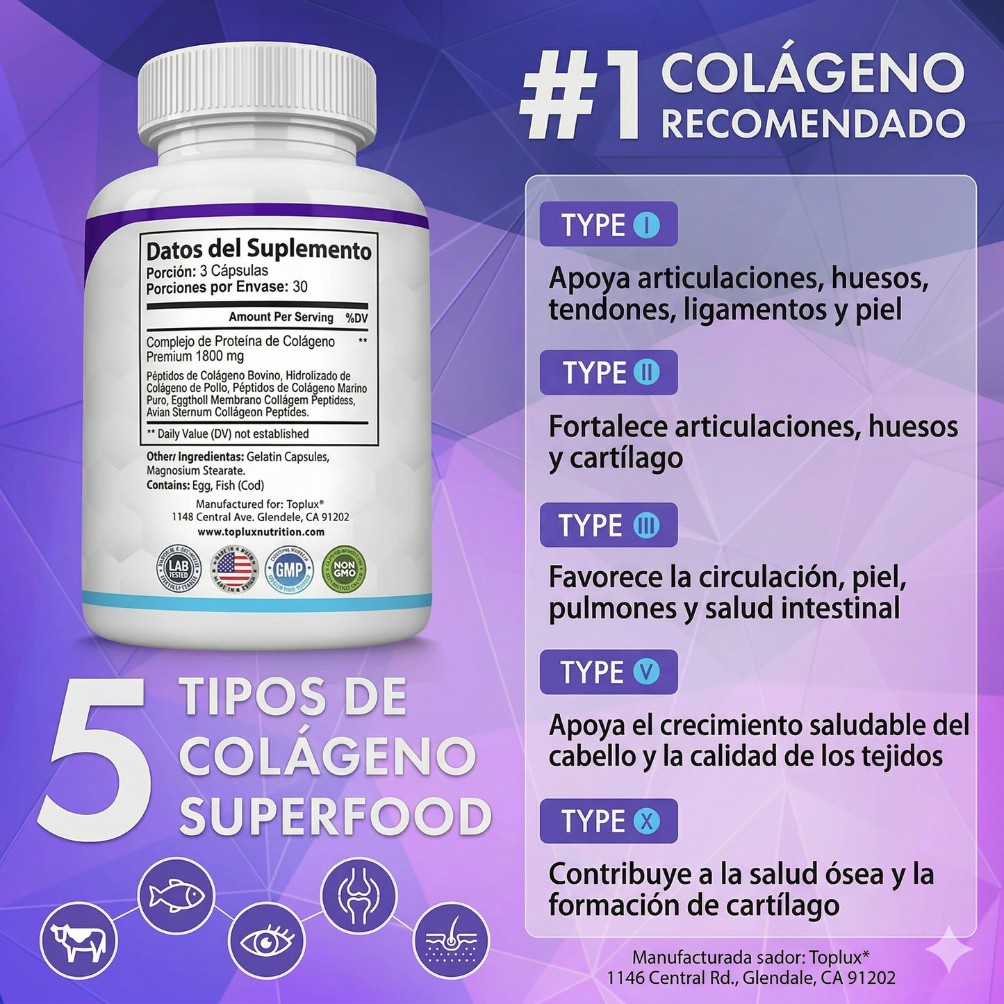 Collamax 5 - 5 tipos de colágeno en una sola cápsula.