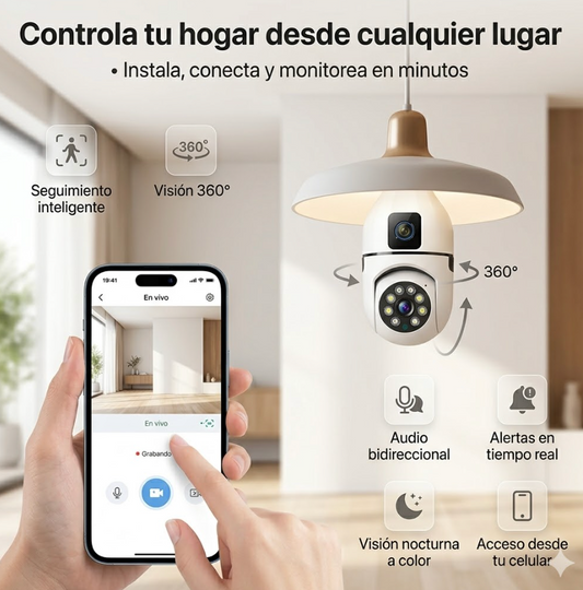 LumiCam 360 - Seguridad total disfrazada de ampolleta - ¡Adquiere la tuya hoy y te enviamos otra de regalo!
